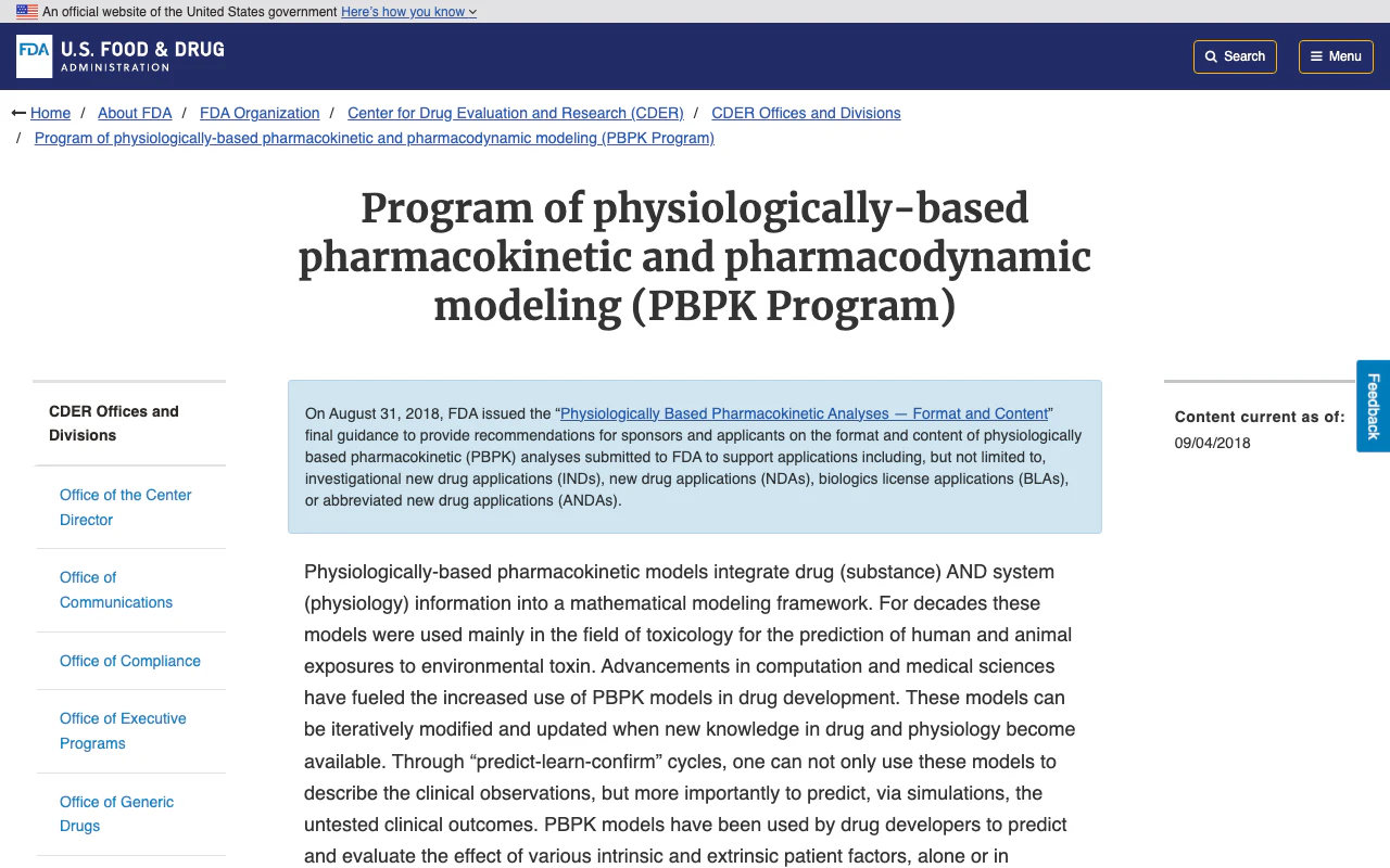 FDA 公式 PBPK Program — 新薬申請においてシミュレーション結果の提出を正式に受け付けている