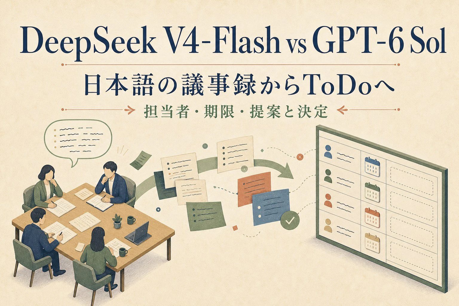 DeepSeek V4-FlashとGPT-6 Solによる日本語議事録のToDo化比較