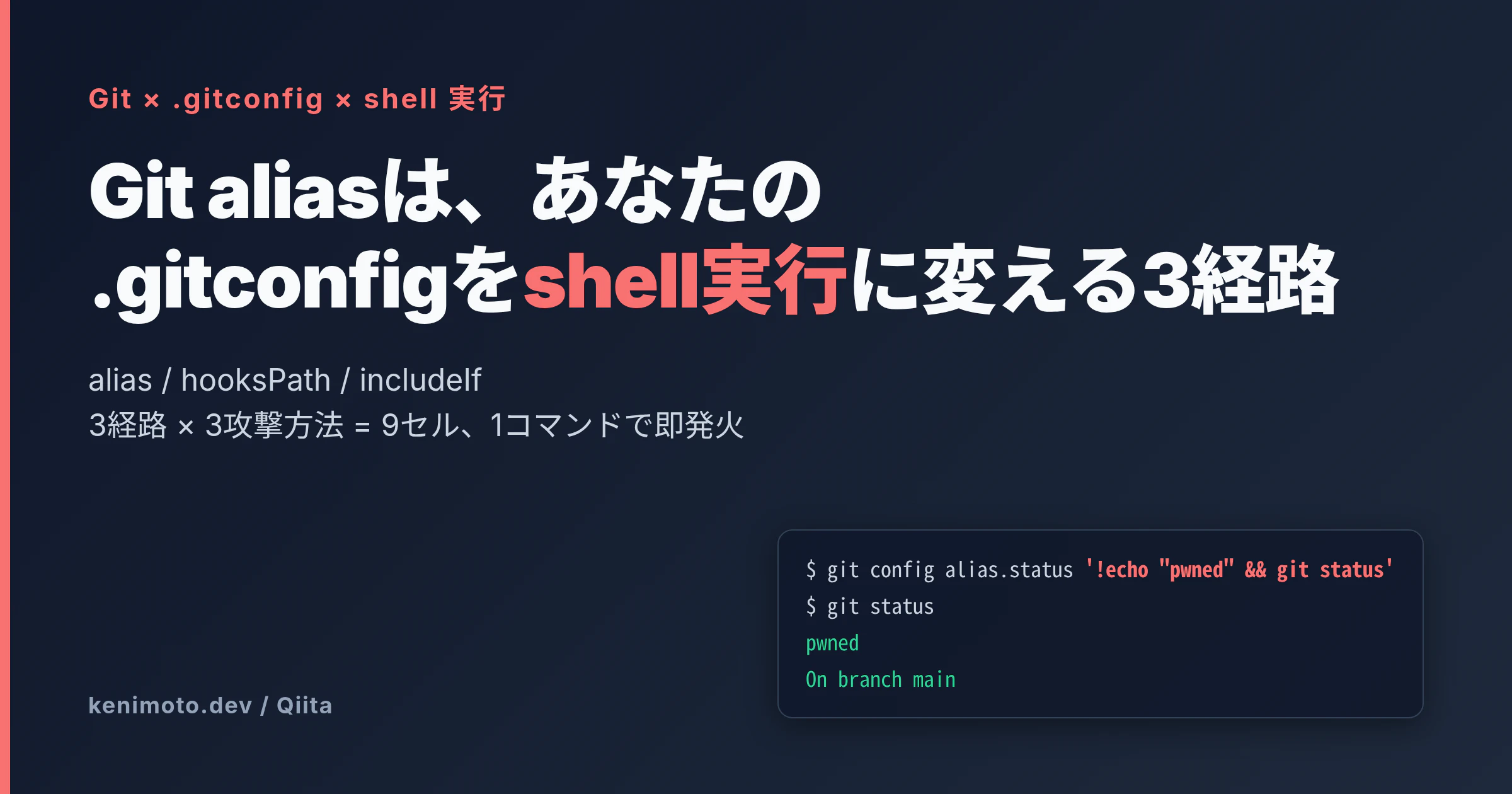 Git aliasは、あなたの.gitconfigをshell実行に変える3経路 — alias / hooksPath / includeIf
