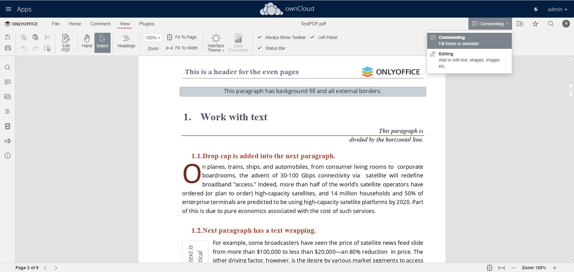 ONLYOFFICE connector v9.5.1 for ownCloud: how to co-edit PDF files in real time