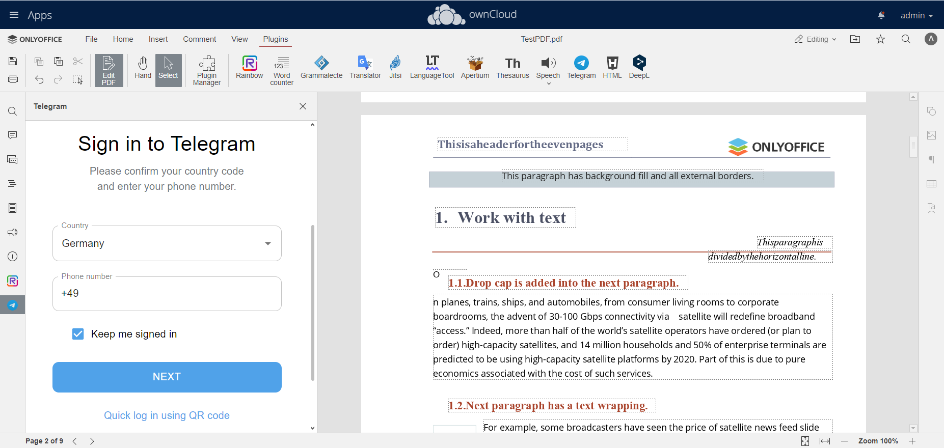 ONLYOFFICE connector v9.5.1 for ownCloud: how to co-edit PDF files in real time