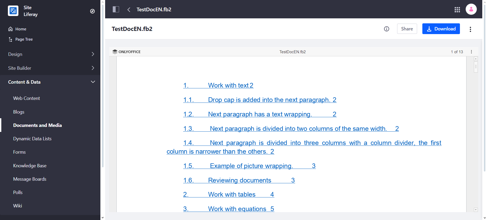 ONLYOFFICE connector v3.0.0 for Liferay: edit PDF files and create fillable PDF forms