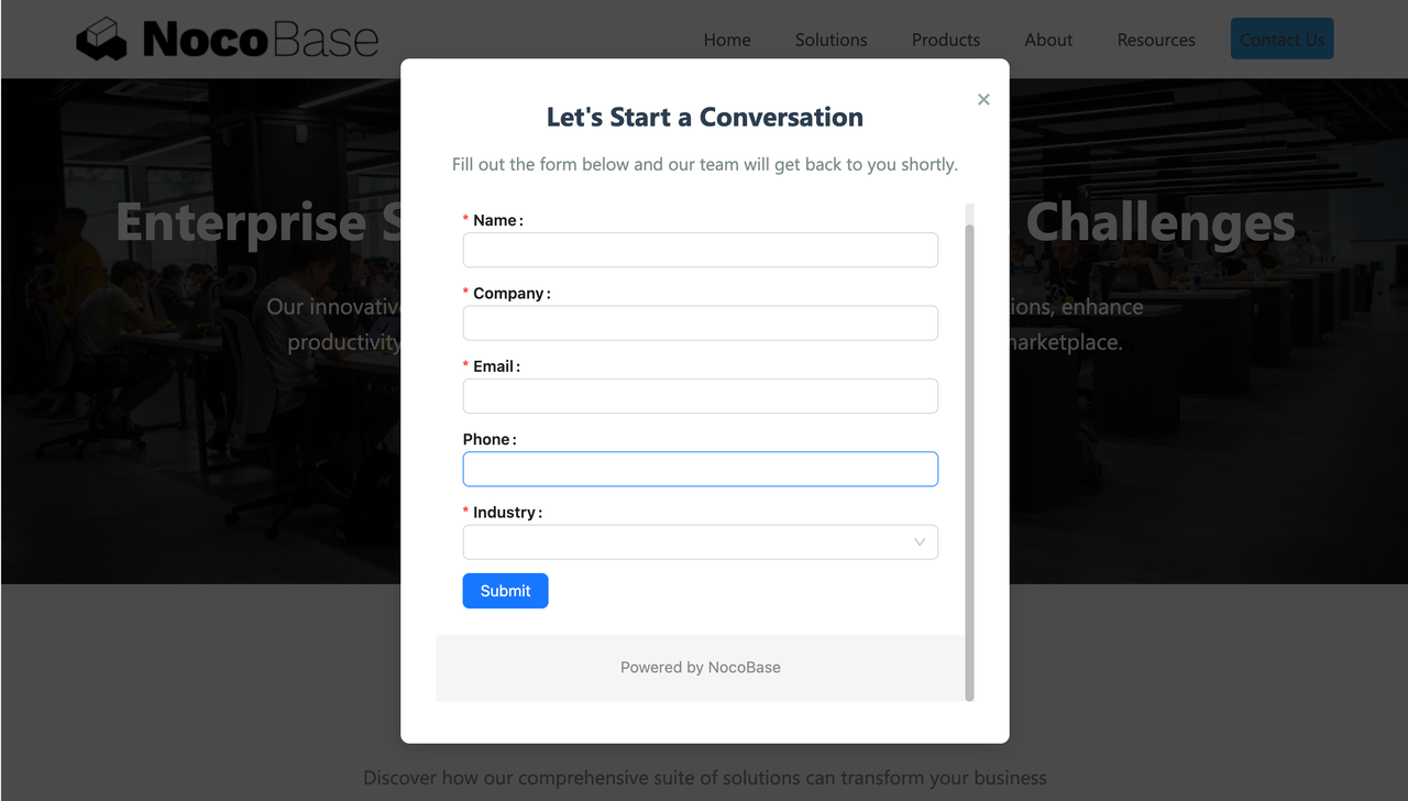 Embedding NocoBase Forms into Popups