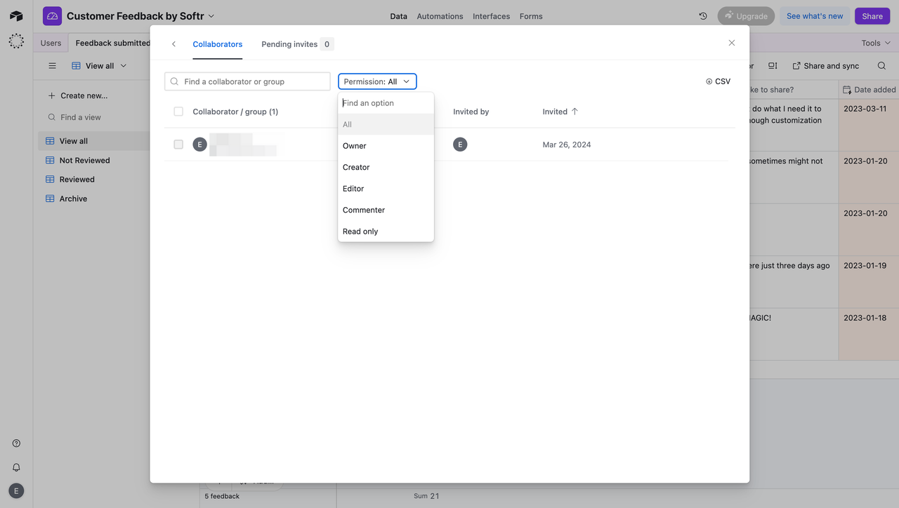 Airtable’s permission system