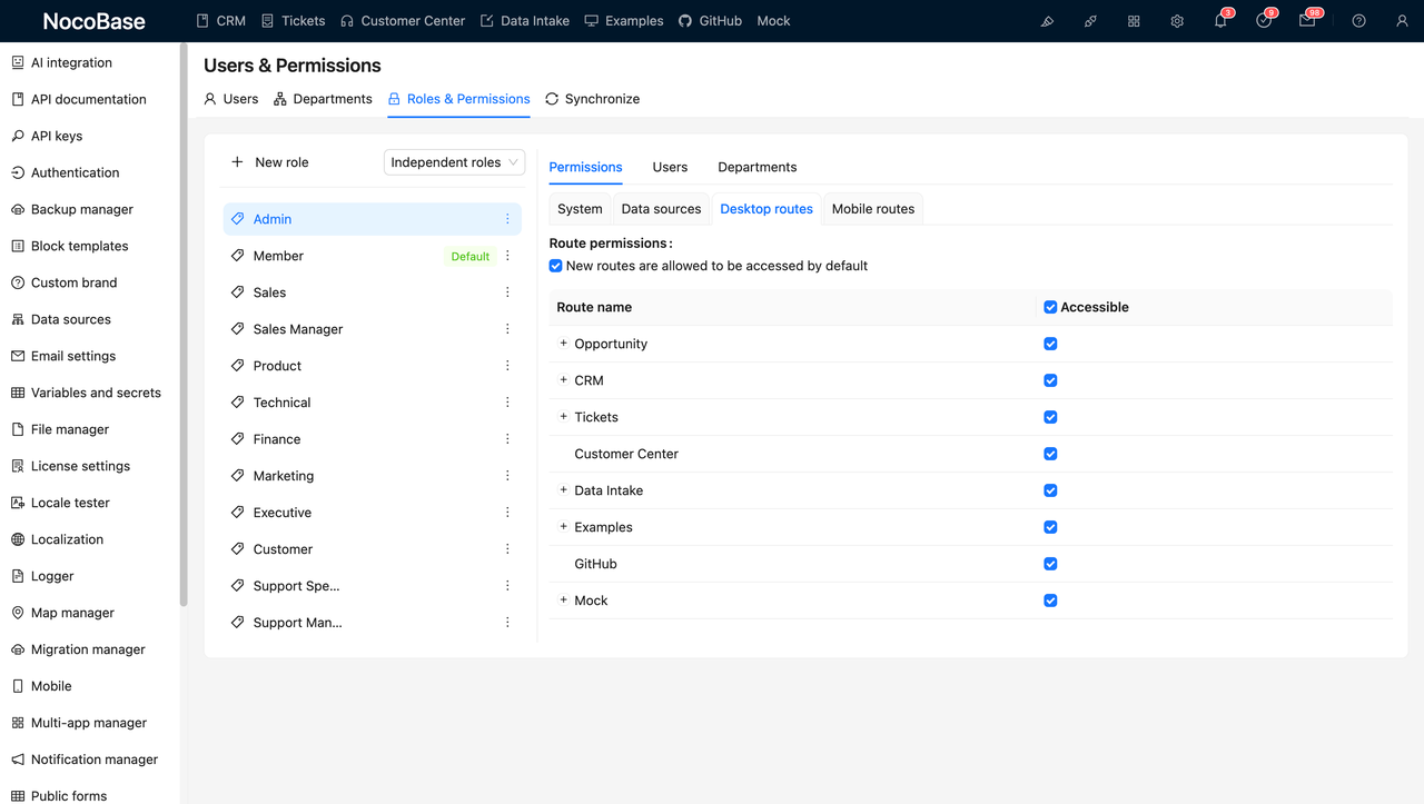 NocoBase's permission settings