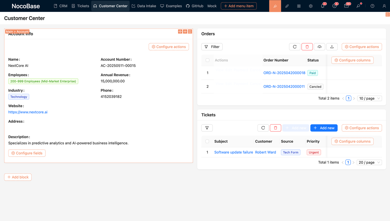 In NocoBase you can combine different blocks in the page