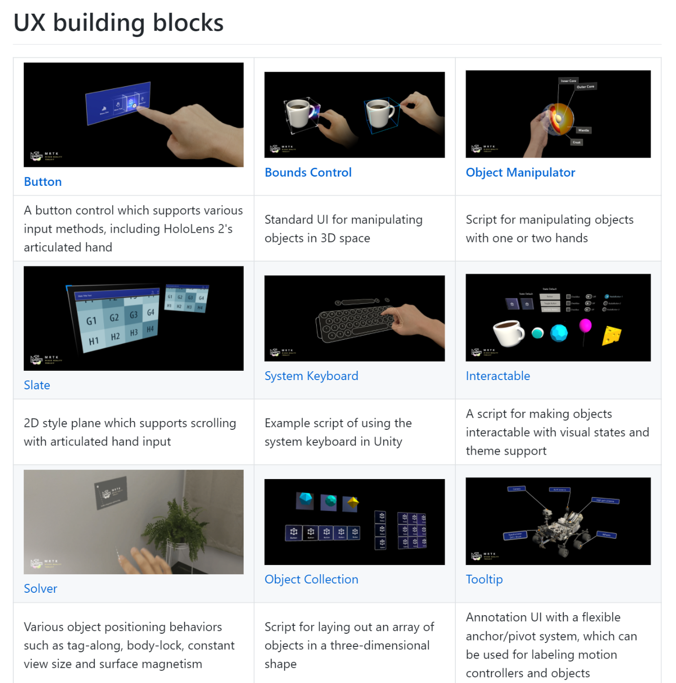 MRTK - UX Building Blocks