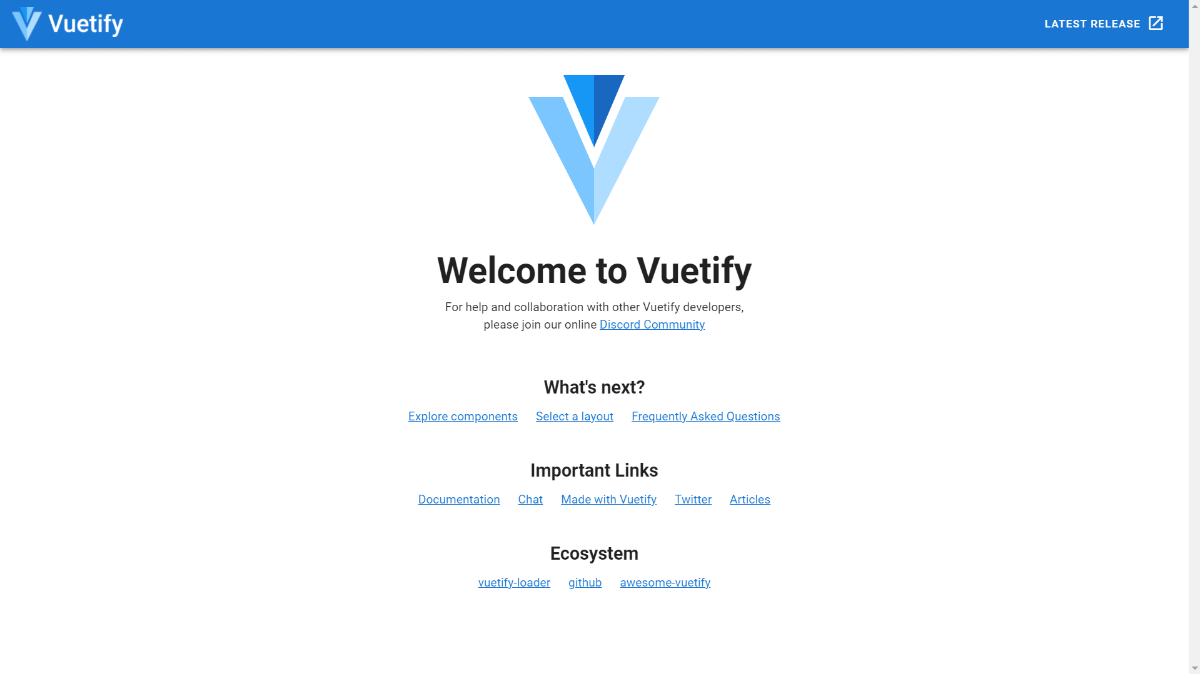 Vuetify Welcom Pageの画像