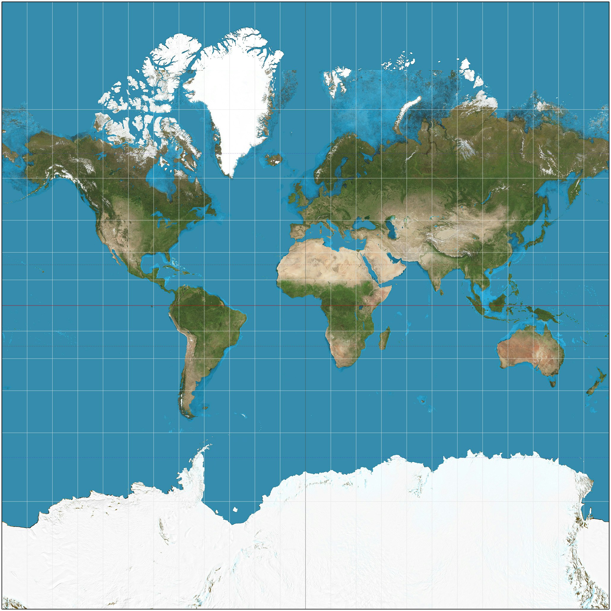 メルカトル図法での世界地図