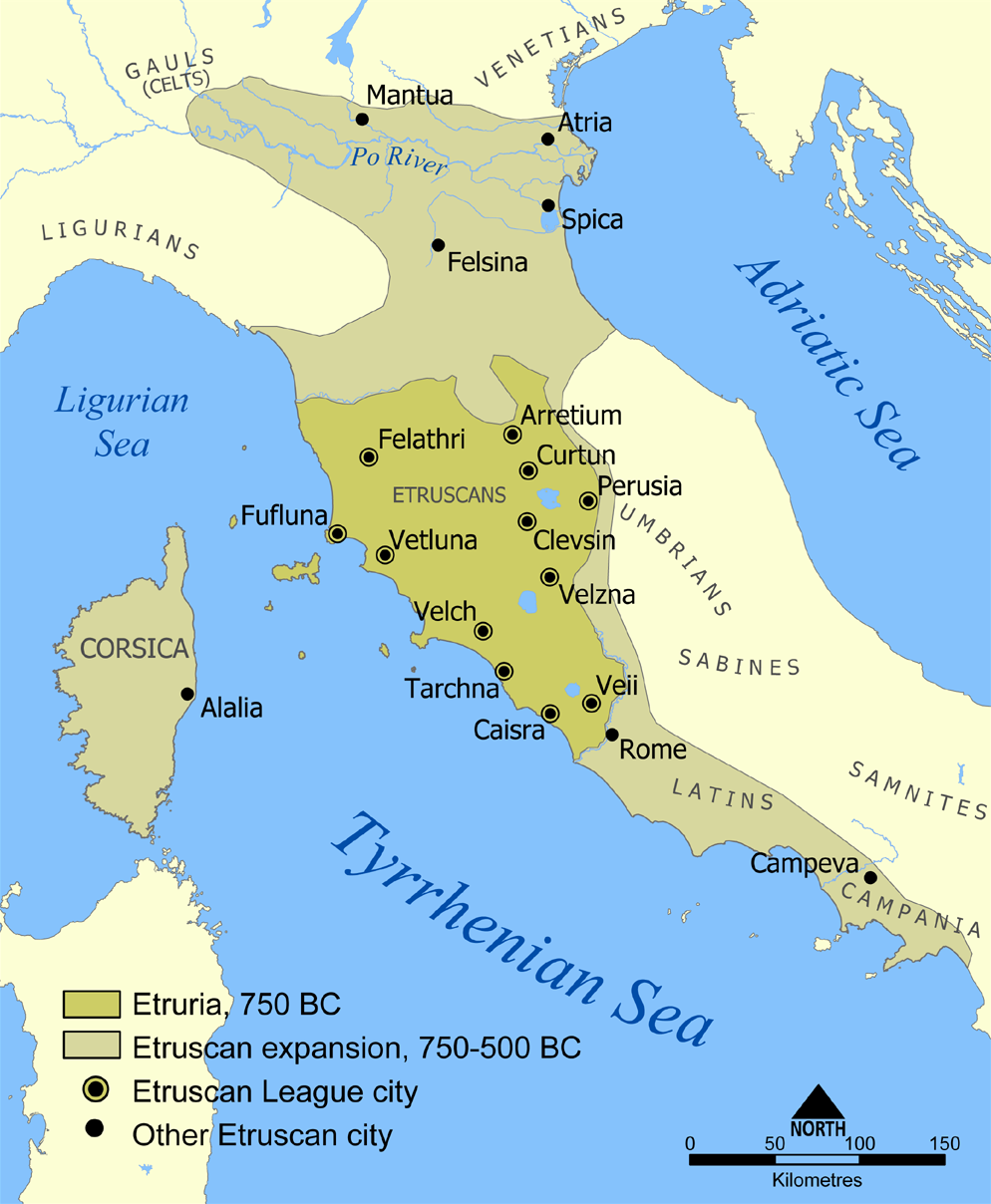The area covered by the Etruscan civilization.