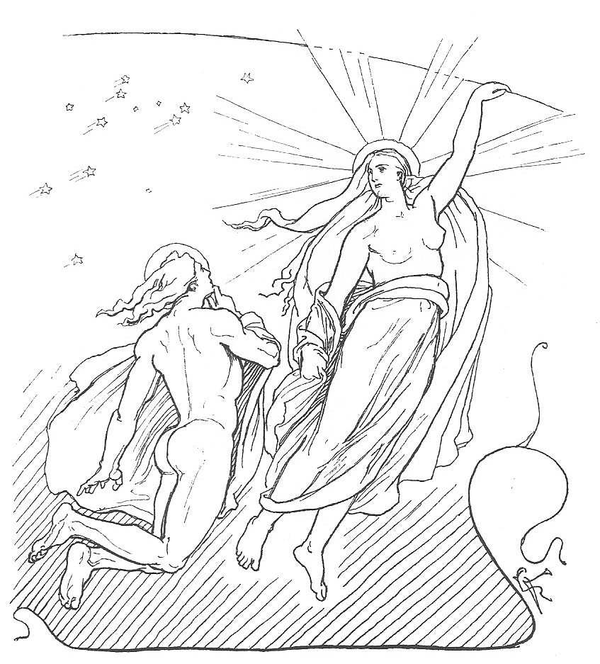 A depiction of Máni and Sól (1895) by Lorenz Frølich