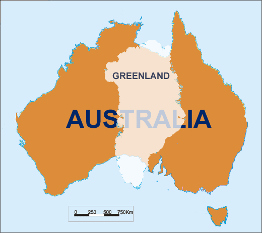 オーストラリア大陸とグリーンランドの比較