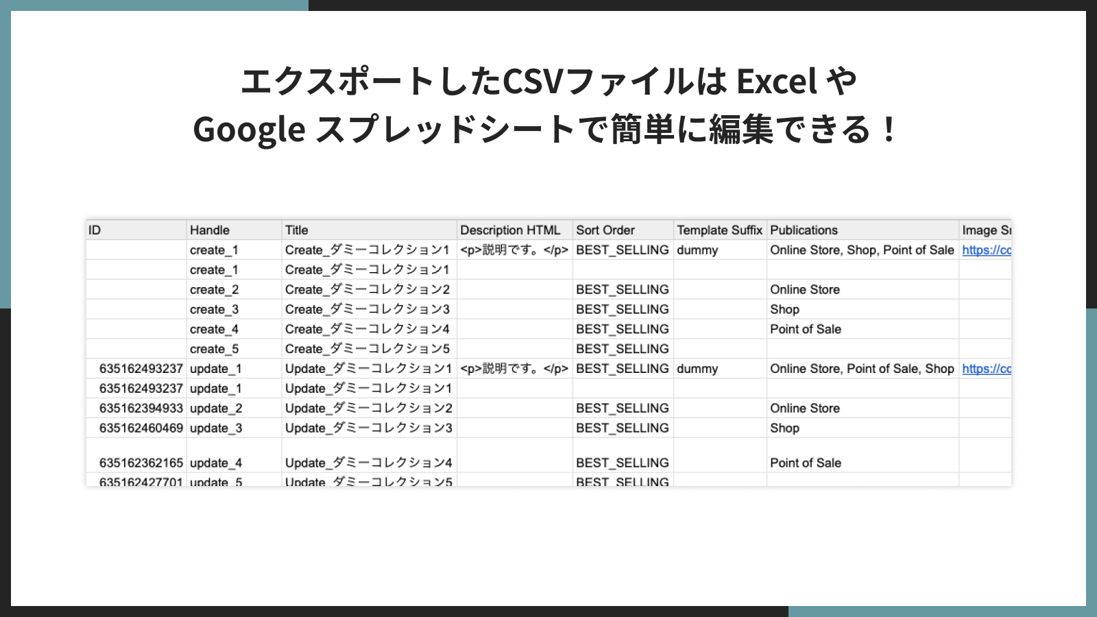 エクスポートしたCSVファイルは Excel やGoogle スプレッドシートで簡単に編集できる!
