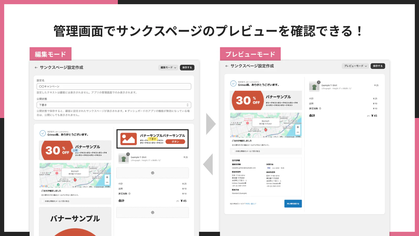 管理画面でサンクスページのプレビューを確認できる