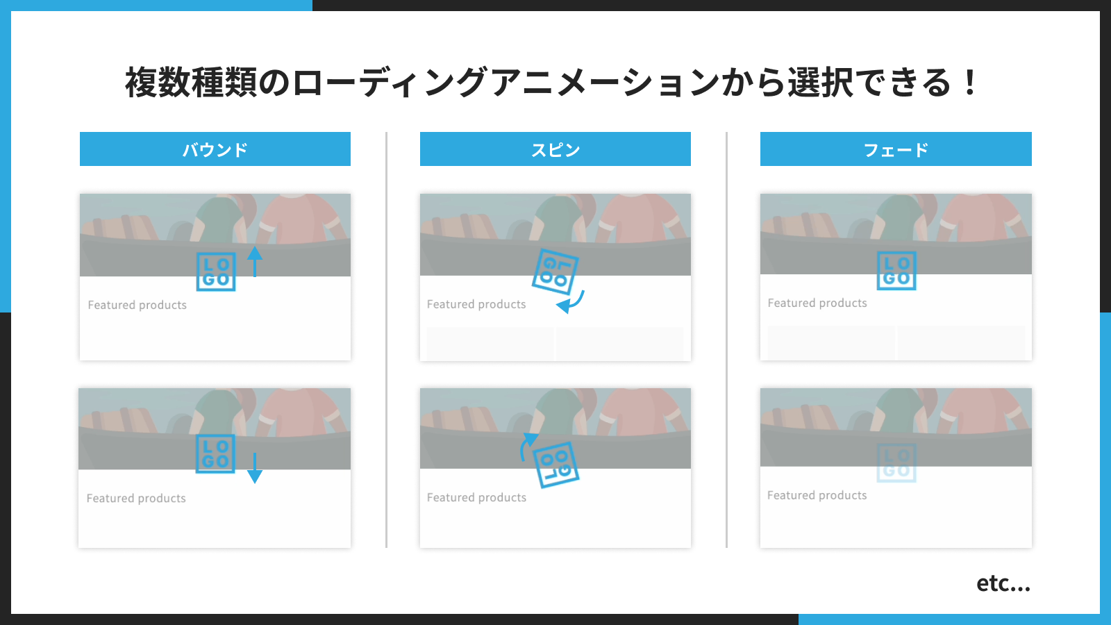 複数種類のローディングアニメーションから選択できる!