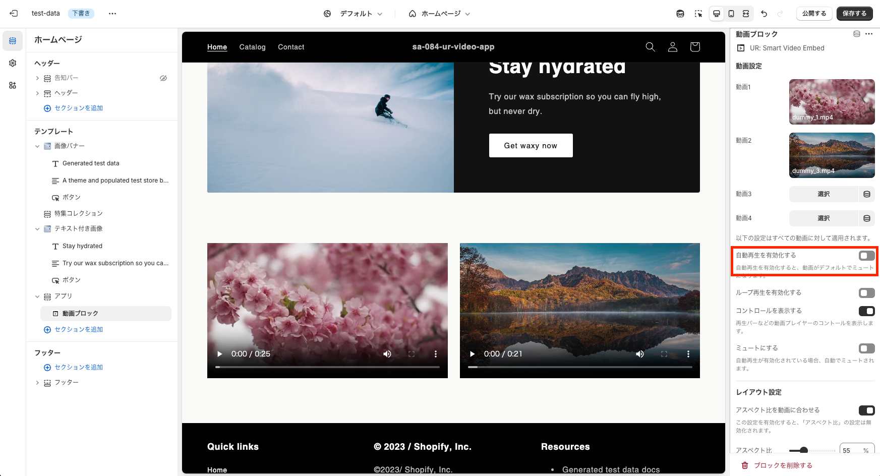 自動再生の設定項目