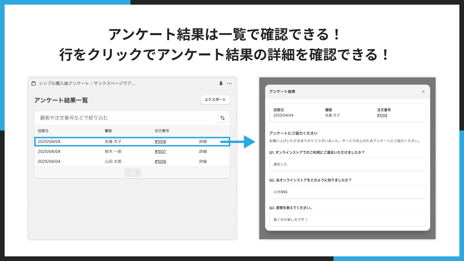 アンケート結果を一覧で確認できる!