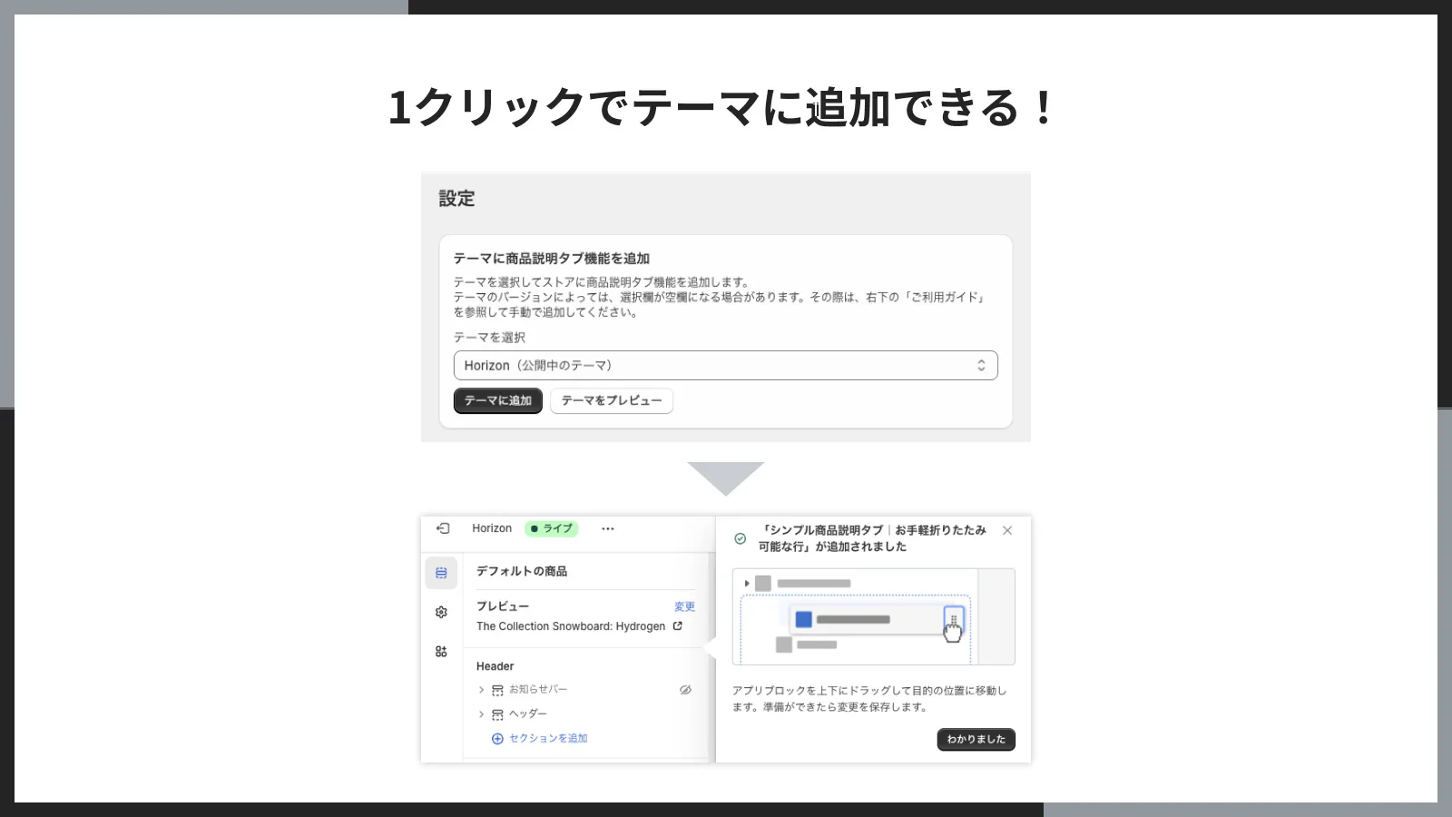 1 クリックでテーマに追加できる