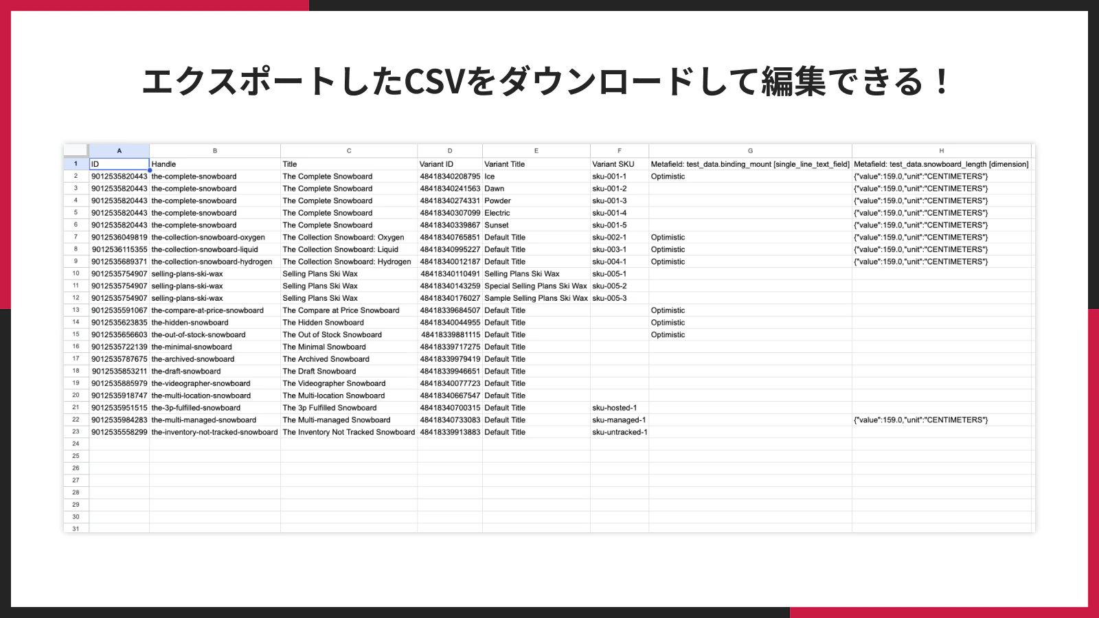 エクスポートしたCSVをダウンロードして編集