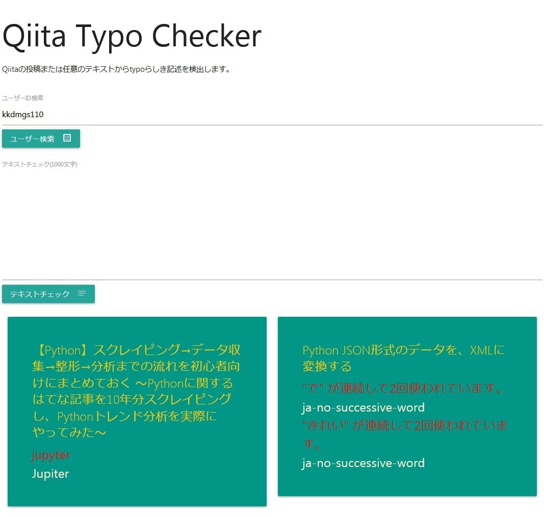 Qiita Typo Checkerのスクリーンショット