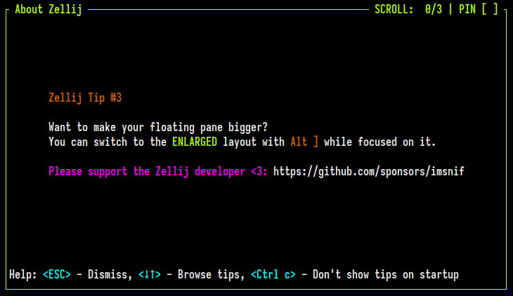 起動時のZellijヒントのデモ